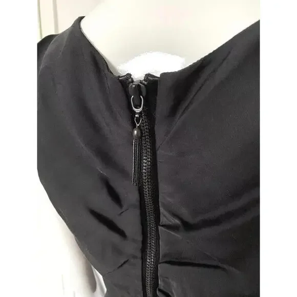 $330 NWT Alice + Olivia Designer Black Plunge Neck Silk Wrap Drape Dress S LBD - Picture 5 of 7